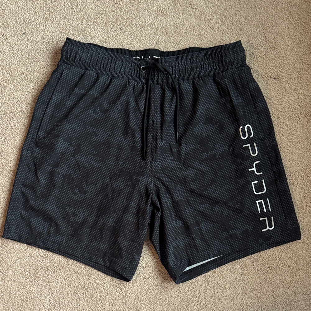 Spyder Black Athletic Mesh Shorts with Vertical Logo